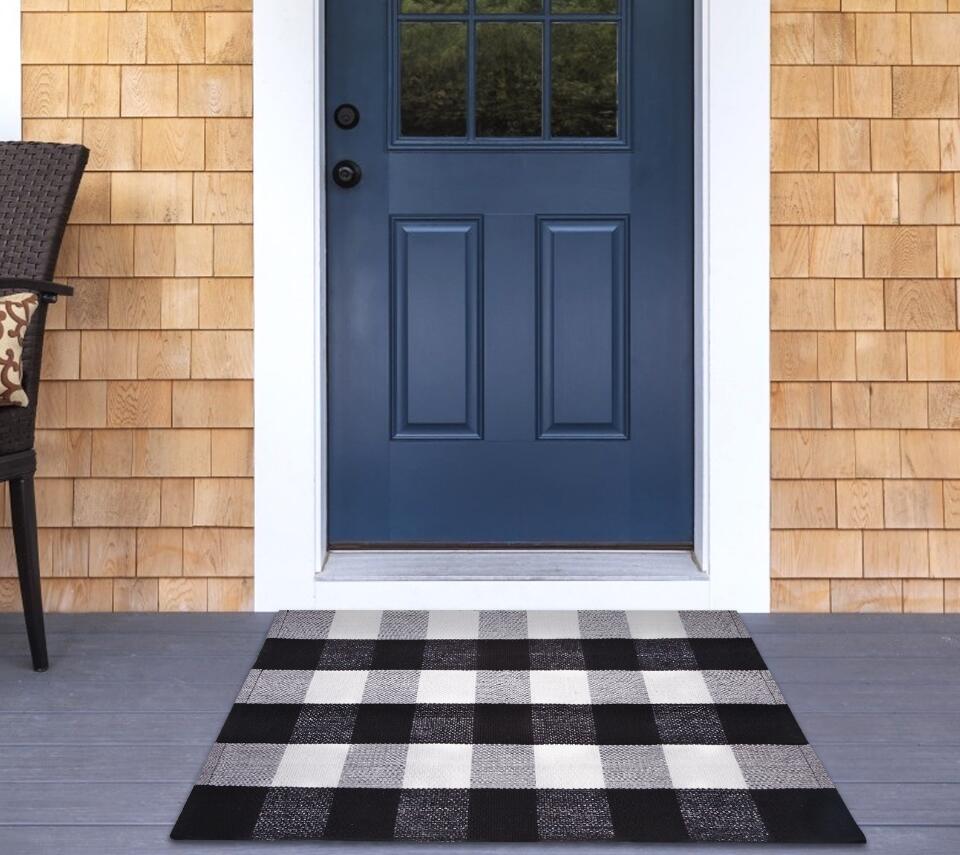 Ouddy Mode Washable Welcome Doormat Black and White Buffalo Check Outdoor Door Mat for Front Door - Click Image to Close